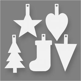 Kerst ornamenten, H: 23,5-26,5 cm, B: 15,5-20,5 cm, wit, 15 stuk/ 1 doos [HOB-238810]