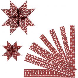 Papieren vlechtstroken, L: 44+78 cm, B: 15+25 mm, d 6,5+11,5 cm, rood, wit, 60 stroken/ 1 doos [HOB-24353]