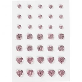 Strasstenen, rond, vierkant, hart, afm 6+8+10 mm, roze, 35 stuk/ 1 doos [HOB-24374]