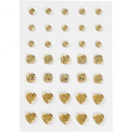 Strasstenen, rond, vierkant, hart, afm 6+8+10 mm, goud, 35 stuk/ 1 doos [HOB-24378]