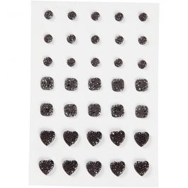 Strasstenen, rond, vierkant, hart, afm 6+8+10 mm, zwart, 35 stuk/ 1 doos [HOB-24379]