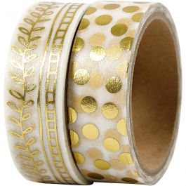 Masking Tape, ranken en stippen - folie, B: 15 mm, goud, 2x4 m/ 1 doos [HOB-24796]