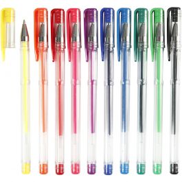 Gelpen, lijndikte 0,8 mm, diverse kleuren, 10 div/ 1 doos [HOB-25103]