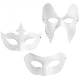 Maskers, H: 10-20 cm, B: 18-20 cm, wit, 3x4 stuk/ 1 doos [HOB-26356]