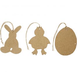 Paas decoraties, konijn, kip en ei, H: 10 cm, 6 stuk/ 1 doos [HOB-267343]