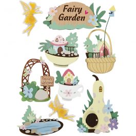 3D stickers, feeën tuin, H: 32-64 mm, B: 30-55 mm, dikte 7 mm, 9 stuk/ 1 doos [HOB-27093]
