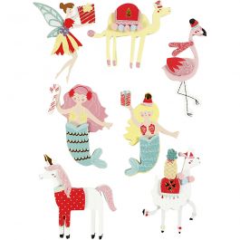 3D stickers, flamingo, lama zeemeermin, H: 50-60 mm, B: 30-45 mm, dikte 7 mm, 7 stuk/ 1 doos [HOB-27695]