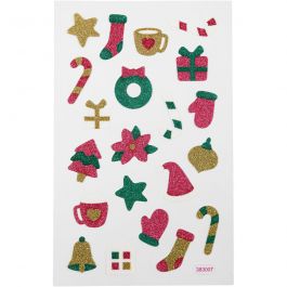 Glitter stickers, Kerst, vel 10x16 cm, 1 vel [HOB-280010]