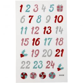 Glitter stickers, advent cijfers, vel 10x16 cm, 1 vel [HOB-280011]