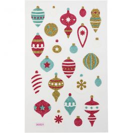 Glitter stickers, kerstballen, vel 10x16 cm, 1 vel [HOB-280012]
