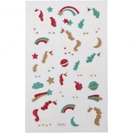 Glitter stickers, unicorn, vel 10x16 cm, 1 vel [HOB-280014]