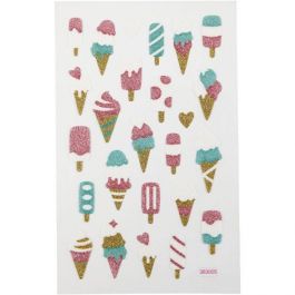 Glitter stickers, ijsjes, vel 10x16 cm, 1 vel [HOB-280015]