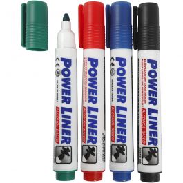 Whiteboard stiften, lijndikte 4 mm, zwart, blauw, groen, rood, 4 stuk/ 1 doos [HOB-28250]