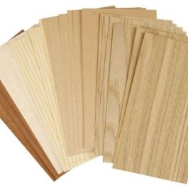 Hout fineer, vel 12x22 cm, dikte 0,75 mm, beuken, eiken, mahonie, 30div vellen [HOB28290]