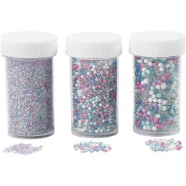 Mini Stenen van Glas, afm 0,6-0,8+1,5-2+3 mm, pastelkleuren, 3x45 gr/ 1 doos [HOB-28386]