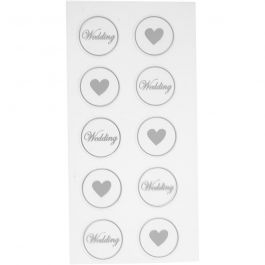 Stickers, hart - bruiloft, d 25 mm, vel 7,8x15,5 cm, zwart, 2 div vellen/ 1 doos [HOB-28439]