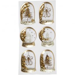 Shaker stickers, engel, boom en huizen, afm 49x32+45x36 mm, goud, 6 stuk/ 1 doos [HOB-28459]