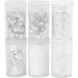 Glitter en Pailletten, wit, 6x5 gr/ 1 doos [HOB-28461]