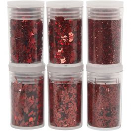 Glitter en Pailletten, rood, 6x5 gr/ 1 doos [HOB-28463]