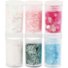 Glitter en Pailletten, pastelkleuren, 6x5 gr/ 1 doos [HOB-28480]