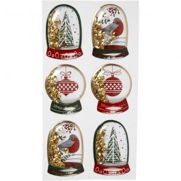 Shaker stickers, vogel, boom en kerstballen, afm 49x32+45x36 mm, goud, 6 stuk/ 1 doos [HOB-28489]