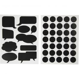 Krijtbord stickers, cirkels en spreekballonnen, vel 14x18 cm, zwart, 2 div vellen/ 1 doos [HOB-28531]