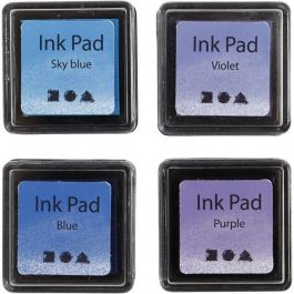 Stempelinkt, H: 2 cm, afm 3,5x3,5 cm, blauw, hemelsblauw, paars, violet, 4 stuk/ 1 doos [HOB-285342]
