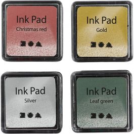 Stempelinkt, H: 2 cm, afm 3,5x3,5 cm, goud, lime groen, kerstrood, zilver, 4 stuk/ 1 doos [HOB-285344]