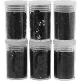 Glitter en Pailletten, zwart, 6x5 gr/ 1 doos [HOB-28587]