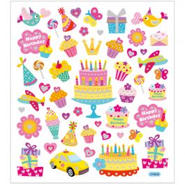 Stickers, verjaardag, vel 15x16,5 cm, 1 vel [HOB-28882]