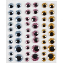 Wiebelogen, d 8+10+12+15 mm, lichtblauw, goud, lichtrood, 54 stuk/ 1 vel [HOB-29061]