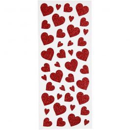 Glitterstickers, harten, vel 10x24 cm, rood, 2 vel/ 1 doos [HOB-29107]
