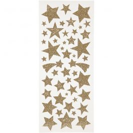 Glitterstickers, sterren, vel 10x24 cm, goud, 2 vel/ 1 doos [HOB-29110]