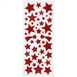 Glitterstickers, sterren, vel 10x24 cm, rood, 2 vel/ 1 doos [HOB-29112]