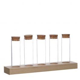 Glazen buisjes Ø3cm 5 buisjes op houten plankje (6 sets) [IFS-29147]