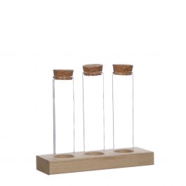 Glazen buisjes Ø3cm 3 buisjes op houten plankje (12 st.) [IFS-29148]