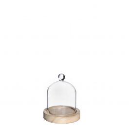 Glazen stolp met glazen knop met houten basis Ø10 h.12 cm (1 st) [IFS-29311]