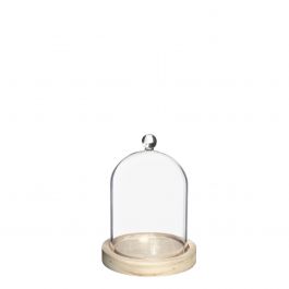 Glazen stolp met glazen knop met houten basis Ø12 h.15 cm (1 st) [IFS-29312]
