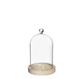 Glazen stolp met glazen knop met houten basis Ø12 h.18 cm (1 st) [IFS-29313]