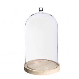 Glazen stolp met glazen knop met houten basis Ø17 h.28 cm (1 st) [IFS-29315]