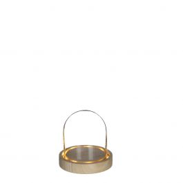 Glazen LED stolp Ø10cm H:9cm met houten basis (1 st.) [IFS-29491]