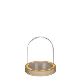 Glazen LED stolp met houten basis Ø12cm H: 13.5 cm (1 st.) [IFS-29492]