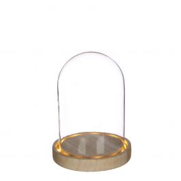 Glazen LED stolp Ø12cm H:15cm met houten basis (1 st.) [IFS-29493]