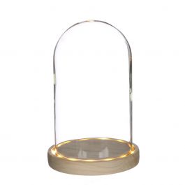 Glazen LED stolp Ø14cm H:20cm met houten basis (1 st.) [IFS-29494]