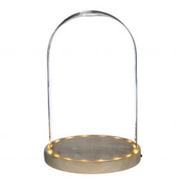 Glazen LED stolp Ø17cm H:24cm met houten basis (1 st.) [IFS-29495]