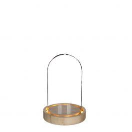 Glazen LED stolp Ø10cm H:15,5cm met houten basis (1 st.) [IFS-29498]