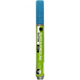 Glas- & Porseleinstiften, glitter, lijndikte 2-4 mm, semi-dekkend, turquoise, 1 stuk [HOB-31307]