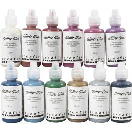 Glitterlijm, diverse kleuren, 12x25 ml/ 1 doos [HOB-318200]