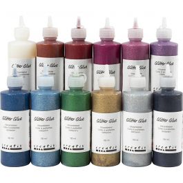 Glitterlijm, diverse kleuren, 12x118 ml/ 1 doos [HOB-31820]
