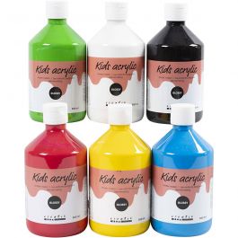 Acrylverf Glossy, primair kleuren, 6x500 ml/ 1 doos [HOB-32032]